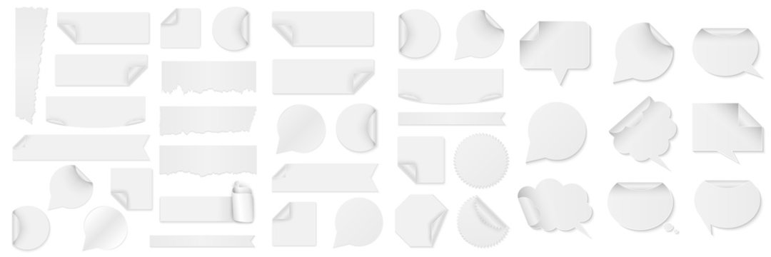 Bundle Of White Paper Stickers Of Different Shapes