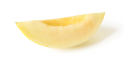 Slice of tasty ripe honeydew melon isolated on white background. Vegetarian, raw food diet and healthy eating. Sweet fruits and berries.