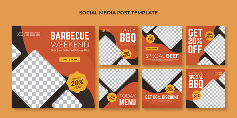 Barbecue weekend social media post template. Food banner for restaurant and cafe