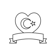 decorative ribbon and heart with turkey flag design, line style