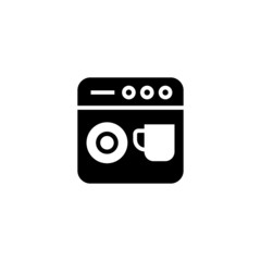 Dish washer icon in black flat glyph, filled style isolated on white background