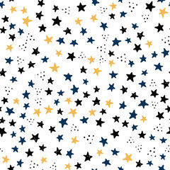 Space and galaxy hand drawn seamless pattern with star element. Cosmos pattern by doodle style. Vector illustration for kids fabric, children print, textile, wallpaper.
