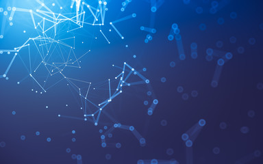 Abstract background. Molecules technology with polygonal shapes, connecting dots and lines. Connection structure. Big data visualization.