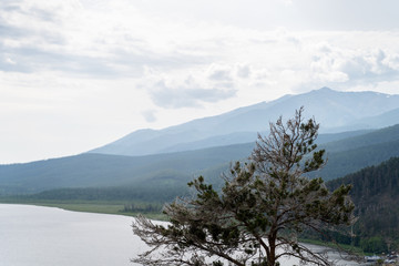 View on lake Baikal, mountains and forest from the top