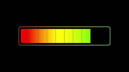 Charging bar animation, in blocks of red, yellow and green. Flashing green when complete. 