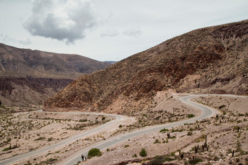 Road trip. Panorama view of the asphalt route 52 across the popular Lipan slope in Jujuy,...