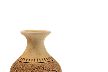 Close up Old ceramic pitcher or jar isolated on a white background