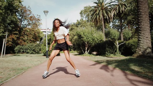 Black Woman Dancer On Street, Cinemagraph Loop Boomerang Video, African American Woman Dancing Hip-hop, Outdoor Training Dance, Happy Student Girl, Palms Alley, Latin Contemporary Moves, Social Media