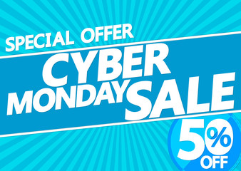 Cyber Monday Sale, up to 50% off, poster design template, special offer, end of season deal, vector illustration
