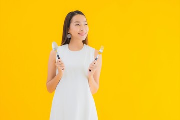 Portrait beautiful young asian woman with fork spoon