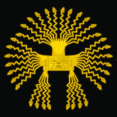 Inti. Ancient Incaic Sun god golden figure over black background. Peruvian Vector illustration. 