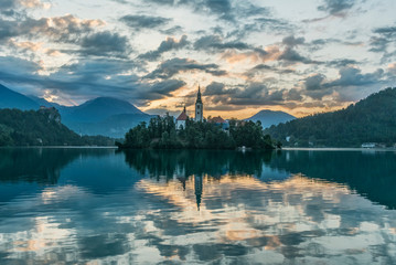 Slovenia, Bled. Lake Bled dawn