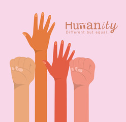 humanity different but equal and diversity hands up design, people multiethnic race and community theme Vector illustration