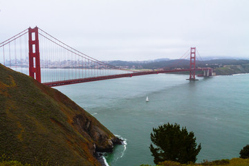 The Golden Gate Bridge and Foggy San Francisco Skyline With San Francisco Bay, San Francisco,California,USA