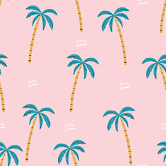 seamless pink and green palm trees pattern. repeating vector beach pattern