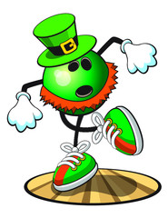 Bowling ball character celebrating St. Patrick’s Day