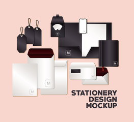 mockup set with black branding of corporate identity and stationery design theme Vector illustration © Grgroup
