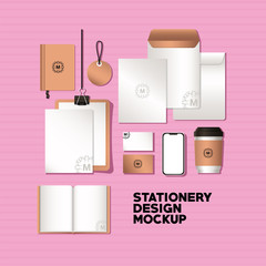 smartphone and branding mockup set of corporate identity and stationery design theme Vector illustration © Grgroup