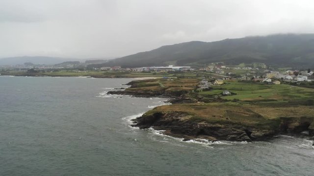 Coastal Landscape in beach of Lugo. Galicia,Spain. Aerial Drone Footage