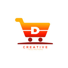 Letter D Color Orange Shopping Cart Logo creative template