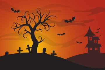 Fototapeta na wymiar grave silhouette halloween twilight background landscape design vector
