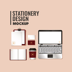 Fototapeta na wymiar mockup set with dark red branding of corporate identity and stationery design theme Vector illustration
