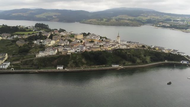 Castropol, village in Asturias near of  Ribadeo,Galicia, Spain. Aerial Drone Footage