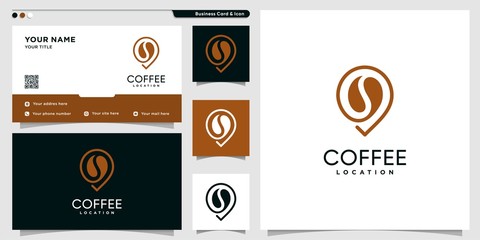 Coffee logo with location line art style and business card design template, coffee, logo, location, Premium Vector