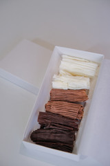 homemade dark, white and milk chocolate sticks