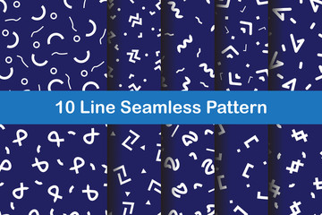 seamless pattern set collection line object style design vector blue color background
