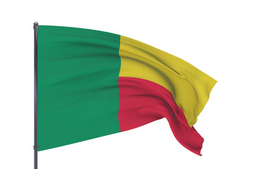3D illustration. Waving flags of the world - flag of Benin. Isolated on white background.