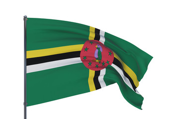 3D illustration. Waving flags of the world - flag of Dominica. Isolated on white background.