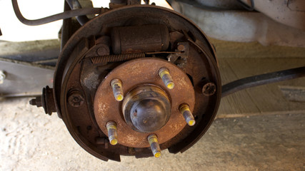 close up of rear brake shoes