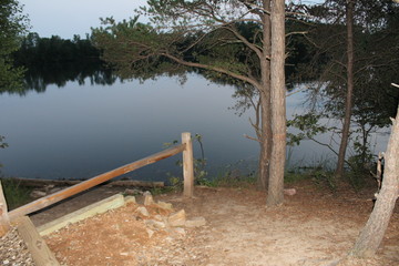 wooden bridge over the lake