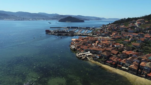 Combarro, beautiful coastal village with horreos. Pontevedra,Galicia,Spain. Aerial Drone Footage