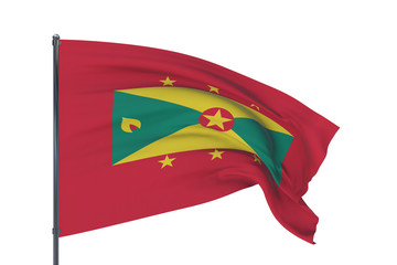 3D illustration. Waving flags of the world - flag of Grenada. Isolated on white background.