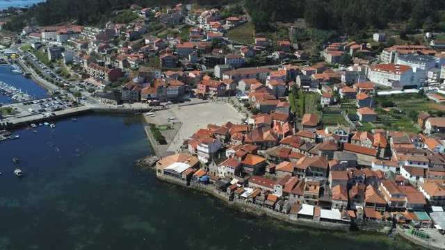 Combarro, beautiful coastal village with horreos. Pontevedra,Galicia,Spain. Aerial Drone Footage