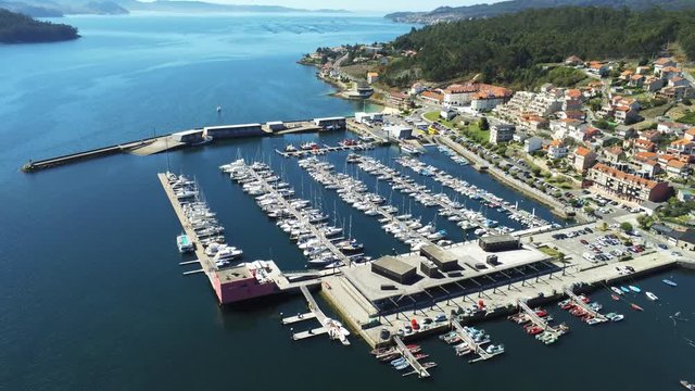 Combarro, beautiful coastal village with horreos. Pontevedra,Galicia,Spain. Aerial Drone Footage