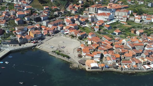 Combarro, beautiful coastal village with horreos. Pontevedra,Galicia,Spain. Aerial Drone Footage
