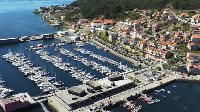 Combarro, beautiful coastal village with horreos. Pontevedra,Galicia,Spain. Aerial Drone Footage