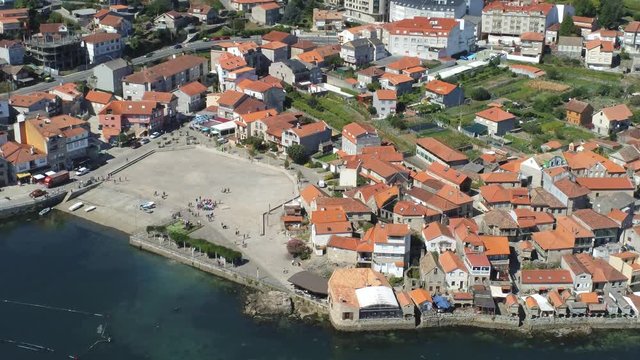 Combarro, beautiful coastal village with horreos. Pontevedra,Galicia,Spain. Aerial Drone Footage