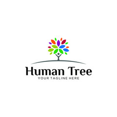 Coloured logotype template. Abstract colorful label. Silhouette of roots, trunk and leaves. Healthcare or environmental product eco or teamwork job graphic sign. Natural goods industry emblem idea.