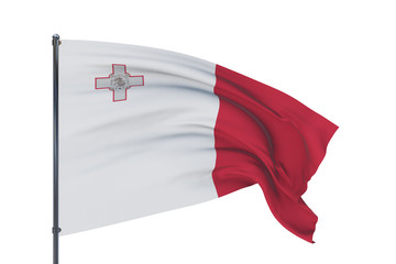 3D illustration. Waving flags of the world - flag of Malta. Isolated on white background.