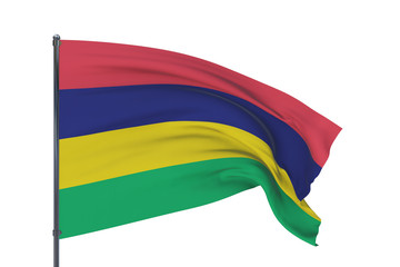3D illustration. Waving flags of the world - flag of Mauritius. Isolated on white background.
