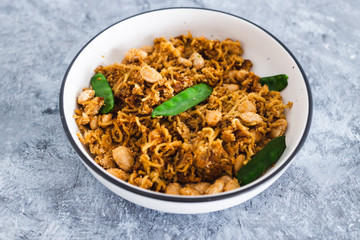plant-based food, vegan ginger noodles with butter beans and snap peas