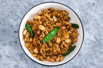plant-based food, vegan ginger noodles with butter beans and snap peas