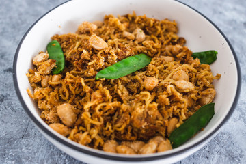 plant-based food, vegan ginger noodles with butter beans and snap peas