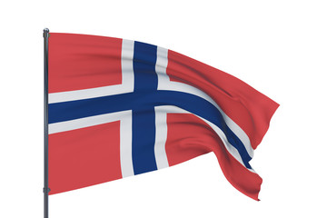 3D illustration. Waving flags of the world - flag of Norway. Isolated on white background.