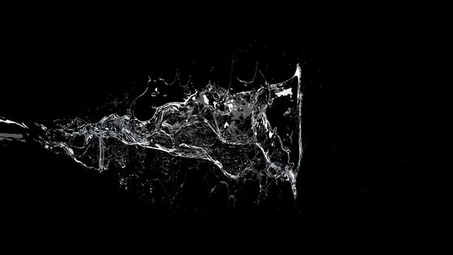 Slow motion Tornado liquid like water spins into a whirlpool on black background. 3D animation. 4k include alpha matte.