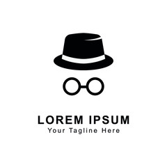 Vintage silhouette of bowler, mustaches, glasses. Vector illustration of gentleman. bowler hat logo design.